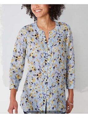 J Jill Size M Medium Linen Blue Floral Top